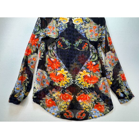 Cabi Womens Amour Sheer Tunic Blouse Size S Black Floral Button-Up Boho Casual - Picture 16 of 16